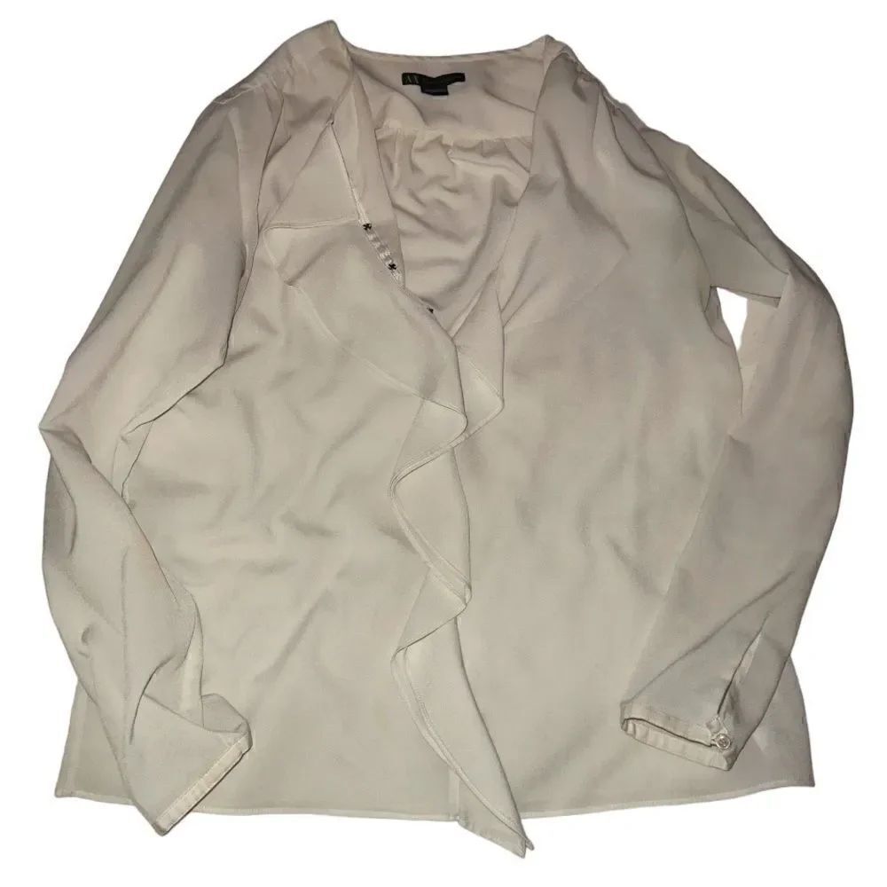 Armani Exchange cream off white ruffle blouse